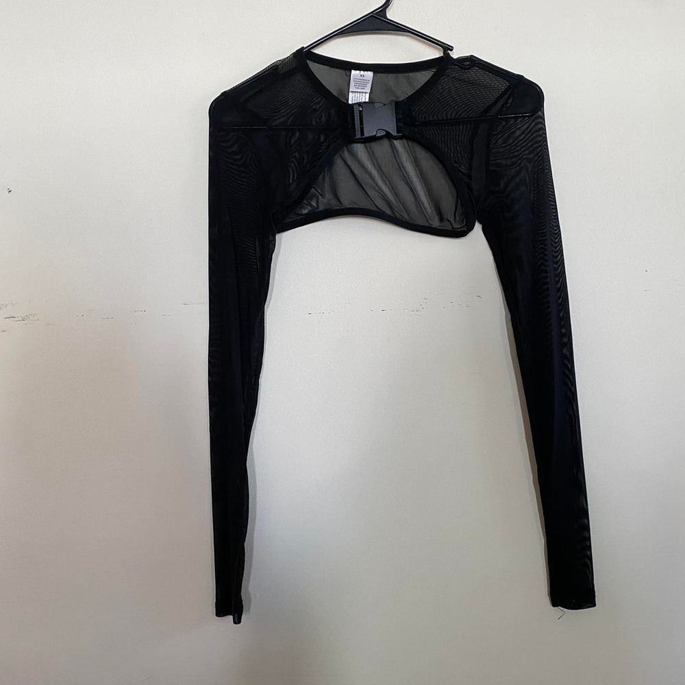 Black mesh long sleeves with center buckle